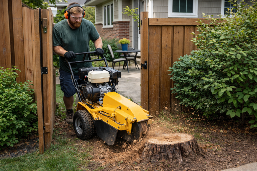 side yard tight spot stump grinding elkhart home