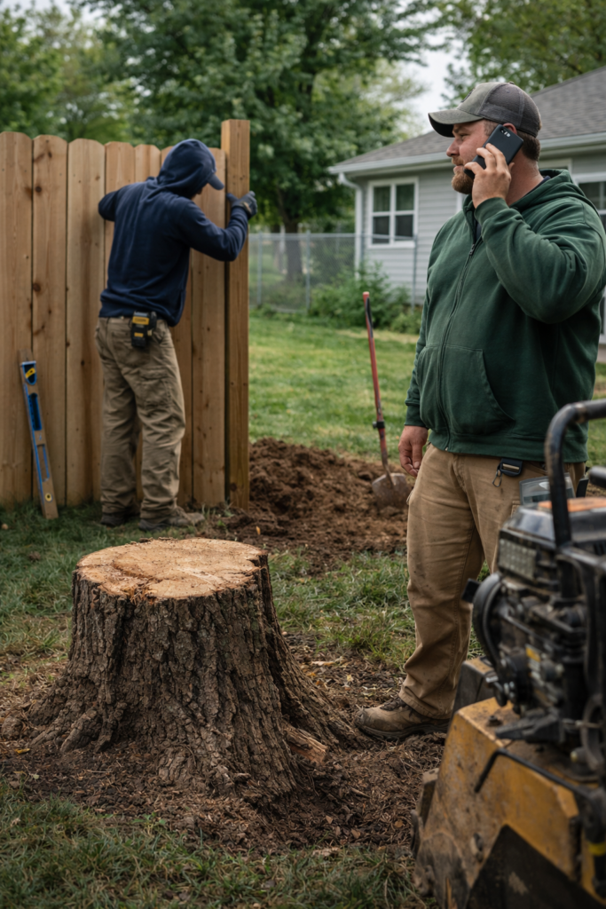 Stump Grinding Service stump grinder helping fencing crew in goshen